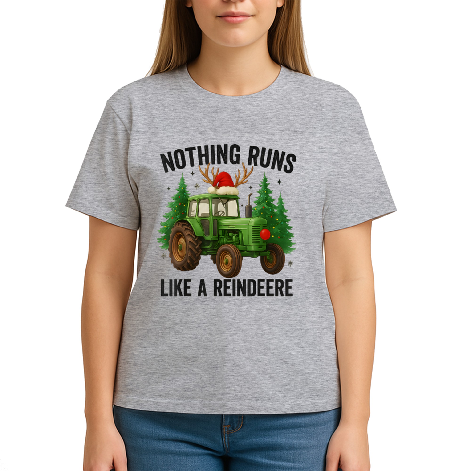 Christmas Tractor Farm Nothing Runs Like A Reindeer Xmas