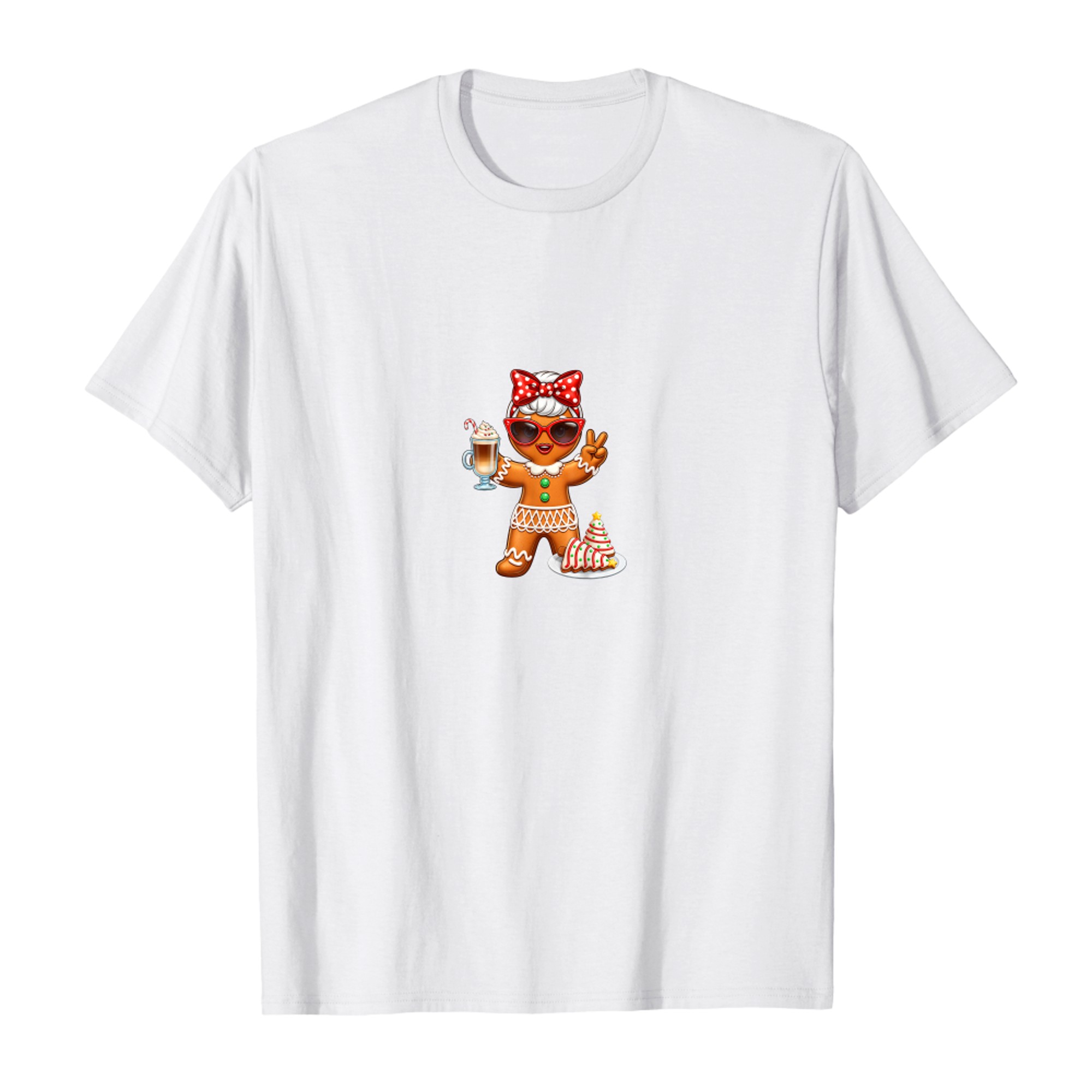 Cute Gingerbread Drinking Coffee Christmas Tree Cake Xmas