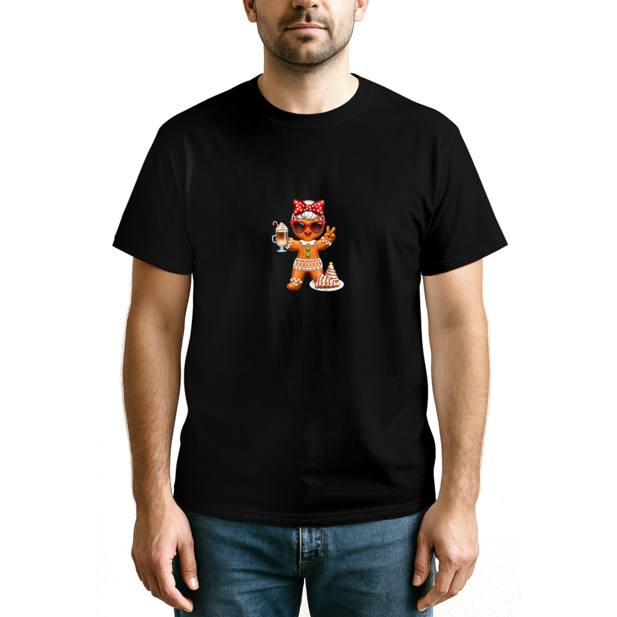 Cute Gingerbread Drinking Coffee Christmas Tree Cake Xmas