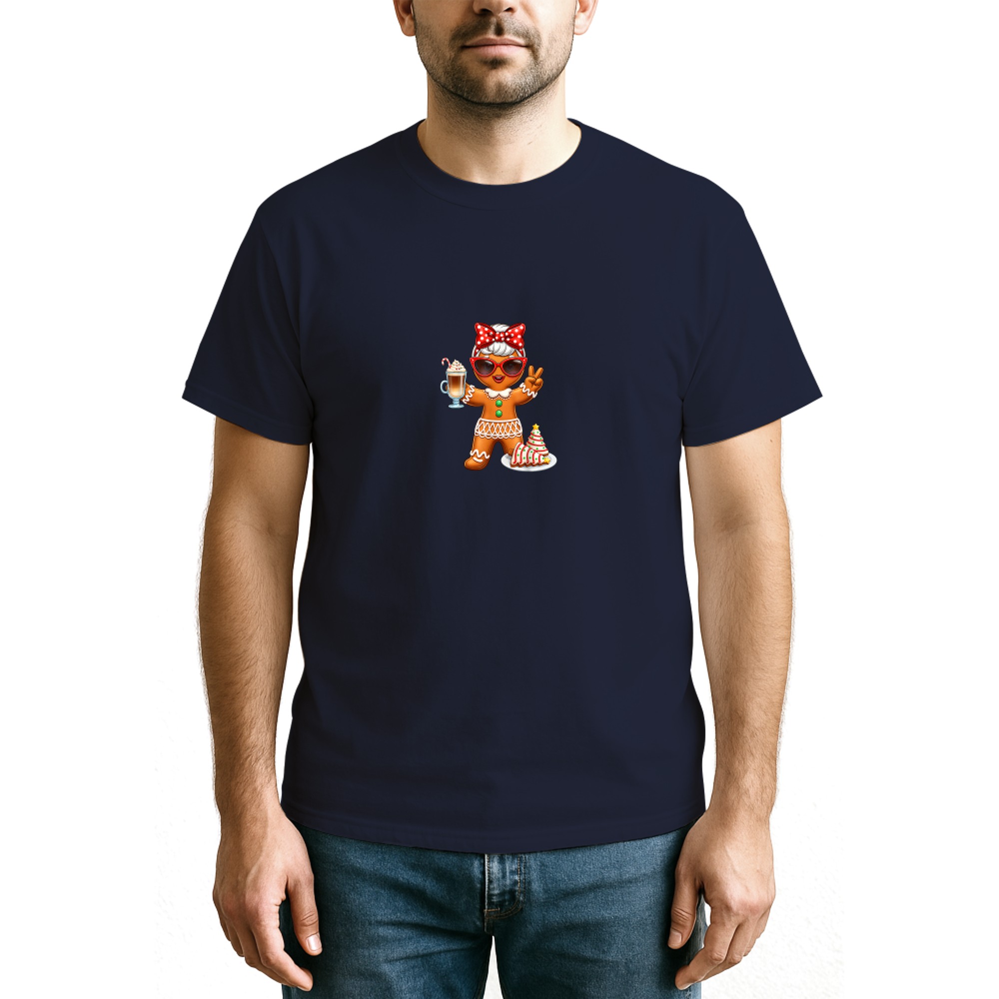 Cute Gingerbread Drinking Coffee Christmas Tree Cake Xmas