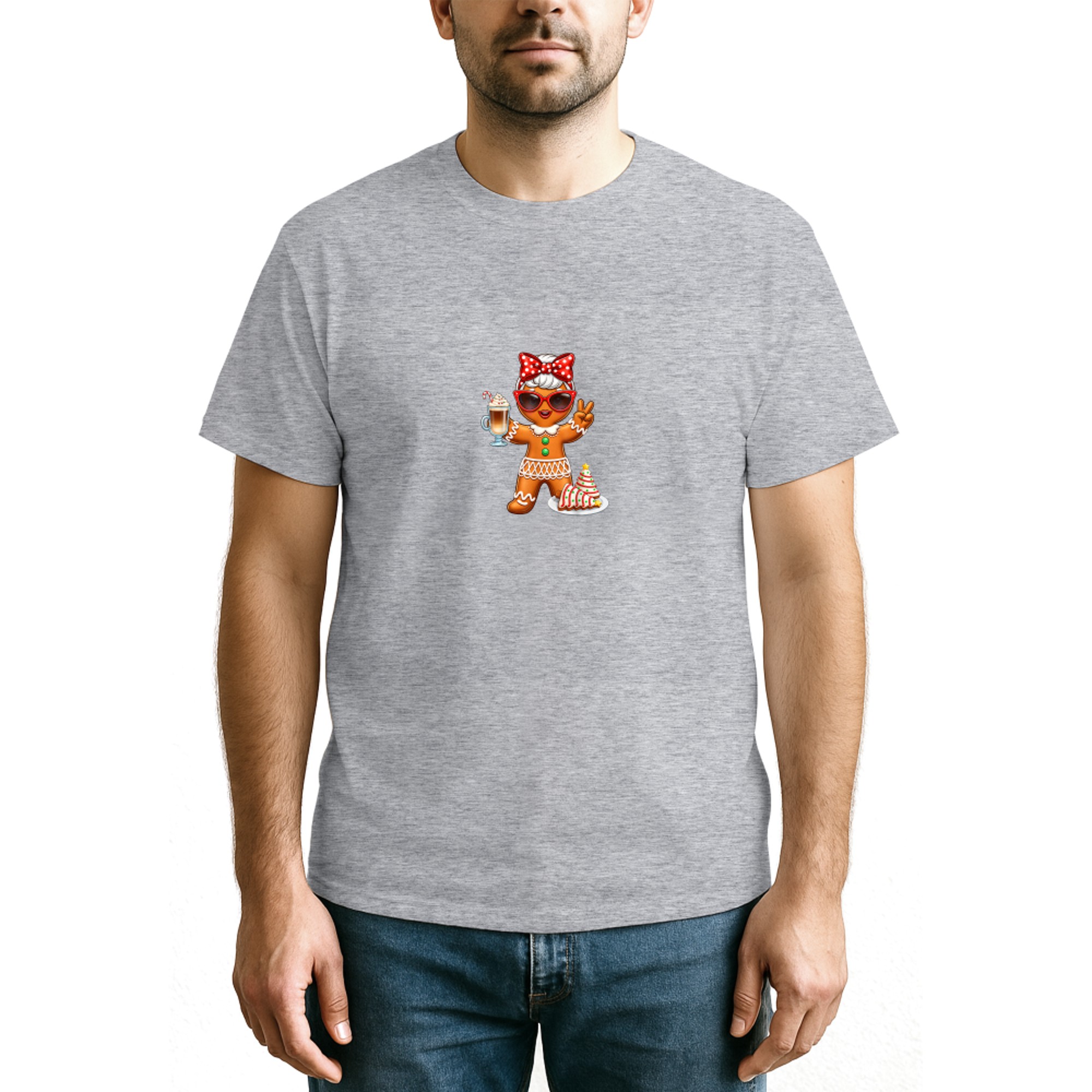 Cute Gingerbread Drinking Coffee Christmas Tree Cake Xmas