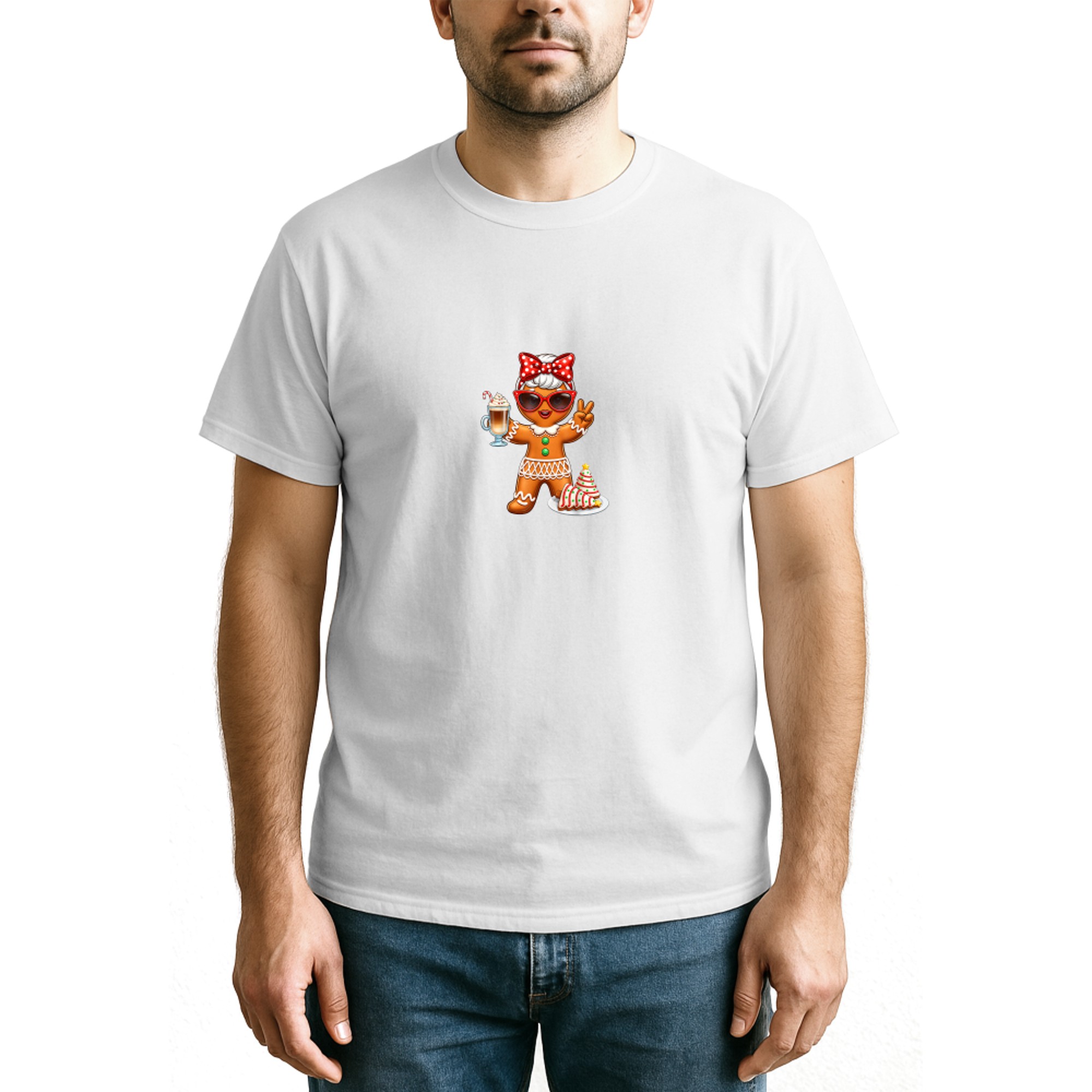 Cute Gingerbread Drinking Coffee Christmas Tree Cake Xmas