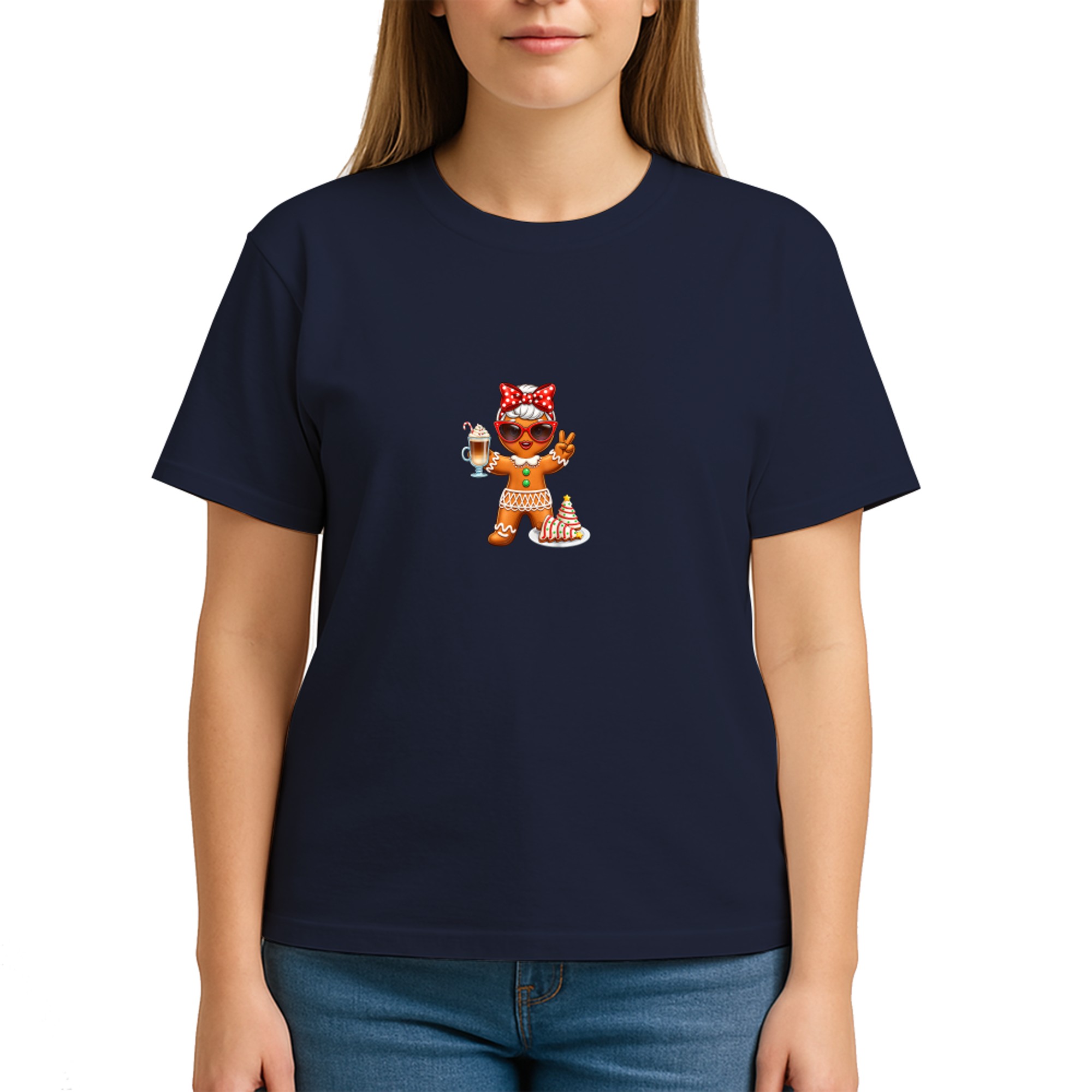 Cute Gingerbread Drinking Coffee Christmas Tree Cake Xmas