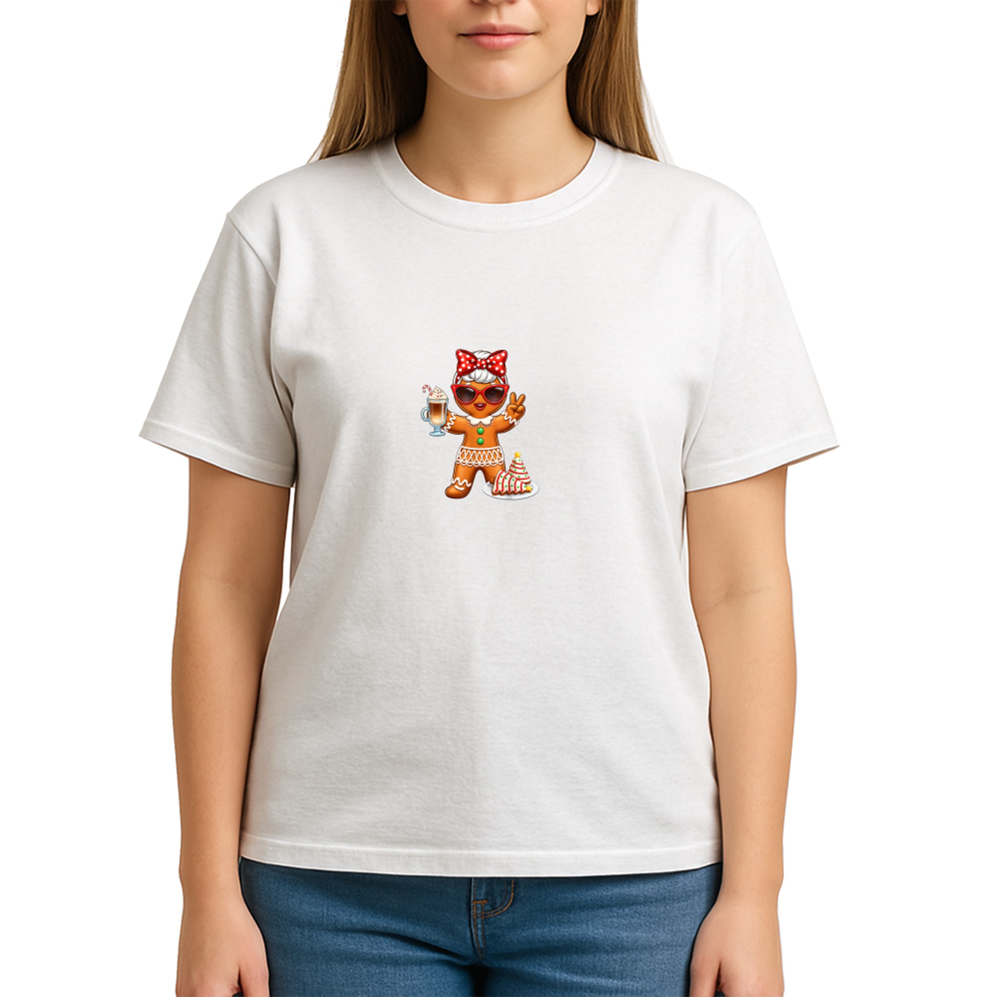 Cute Gingerbread Drinking Coffee Christmas Tree Cake Xmas