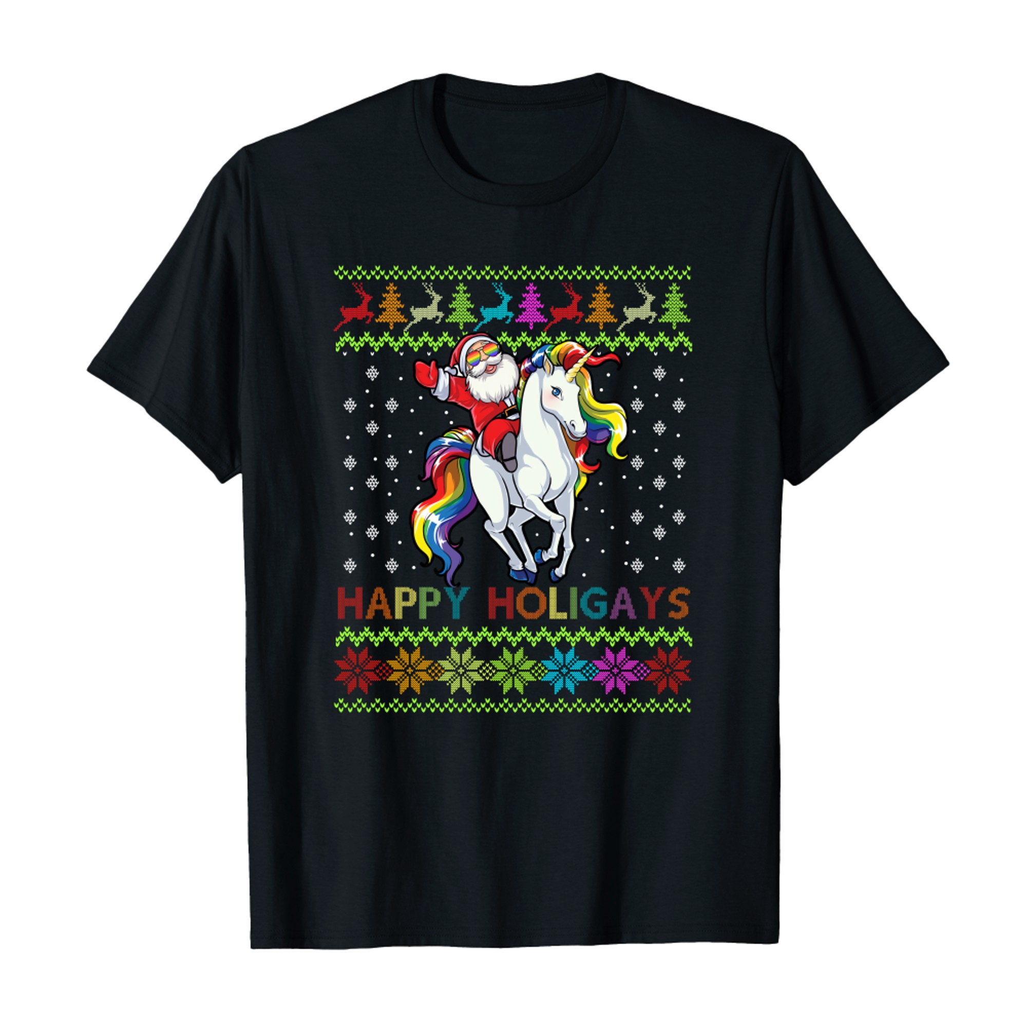 Gay Christmas Pajamas Santa Riding Unicorn Happy Holigays