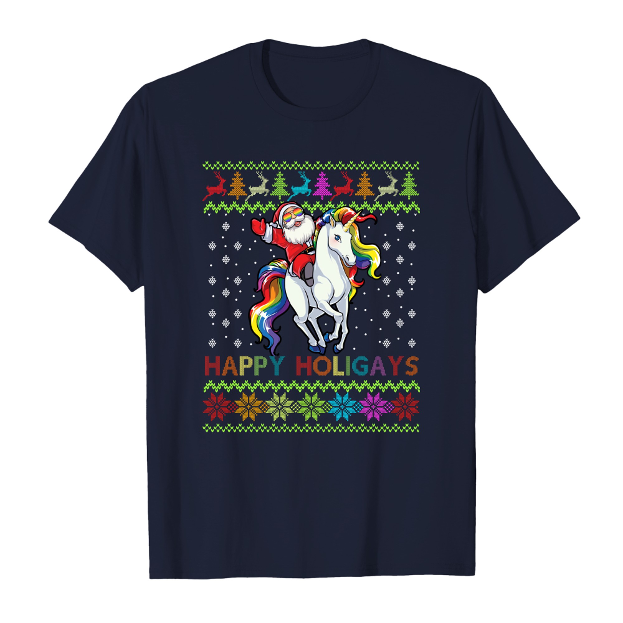 Gay Christmas Pajamas Santa Riding Unicorn Happy Holigays