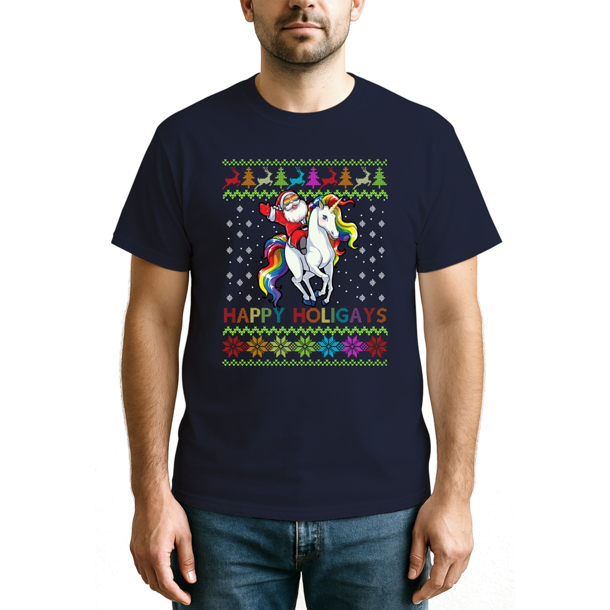 Gay Christmas Pajamas Santa Riding Unicorn Happy Holigays