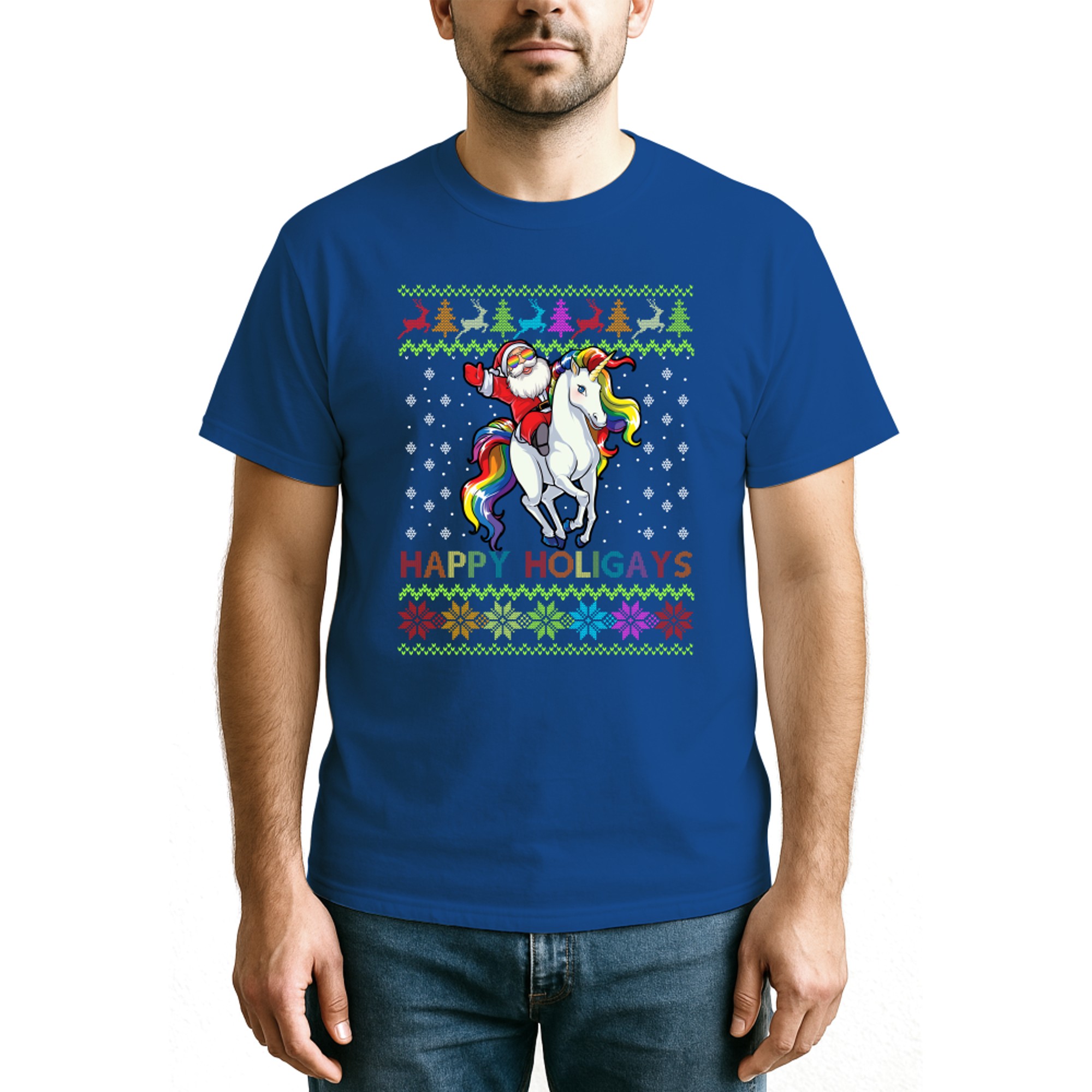 Gay Christmas Pajamas Santa Riding Unicorn Happy Holigays
