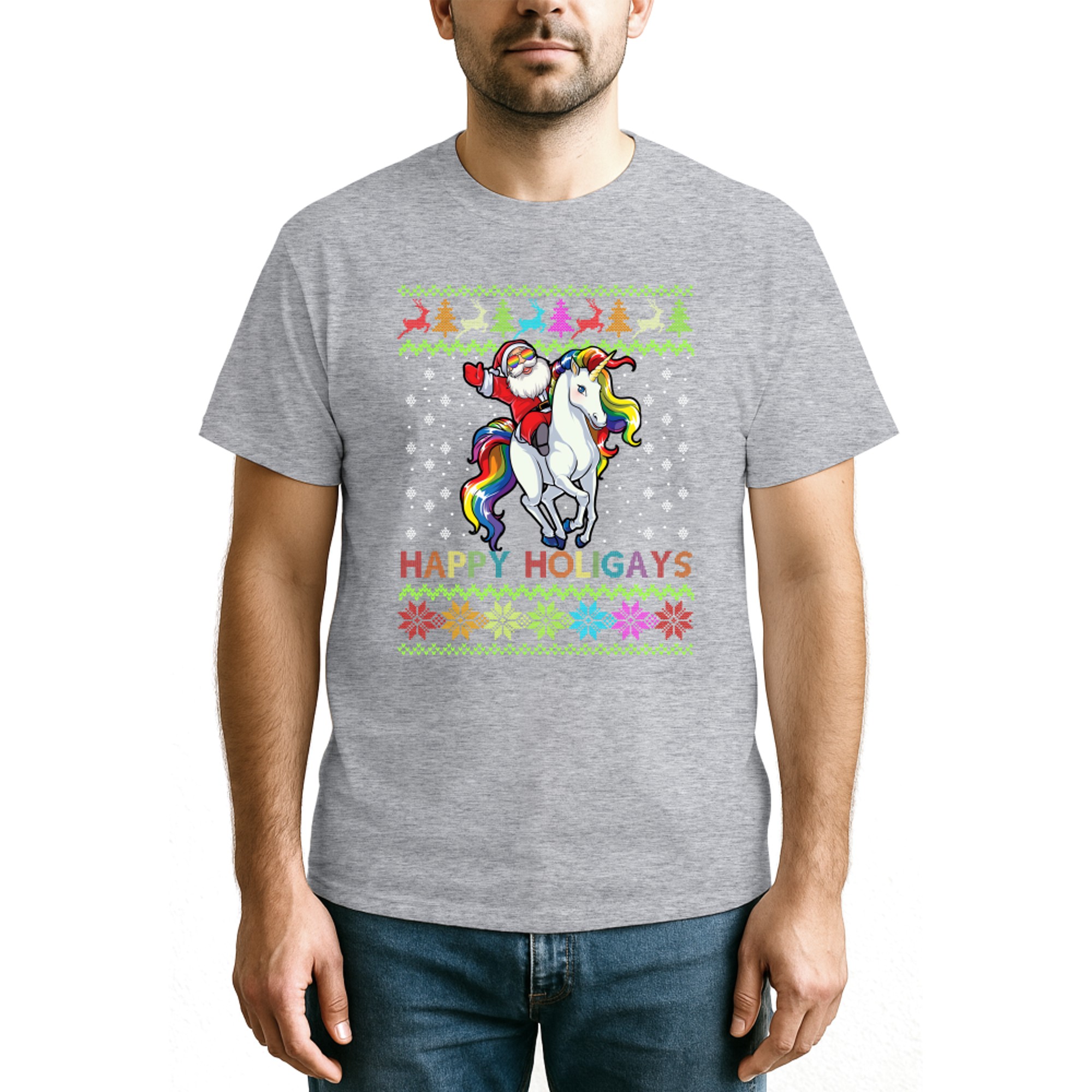 Gay Christmas Pajamas Santa Riding Unicorn Happy Holigays