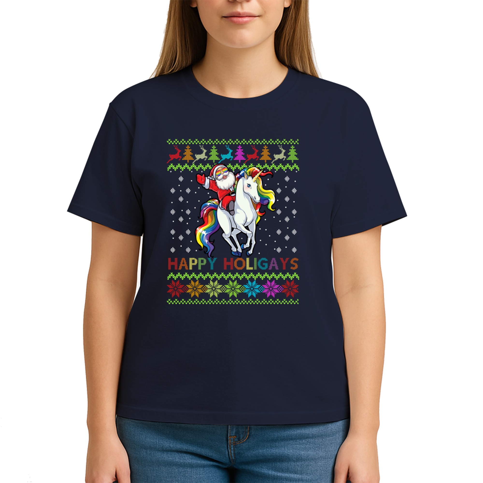 Gay Christmas Pajamas Santa Riding Unicorn Happy Holigays