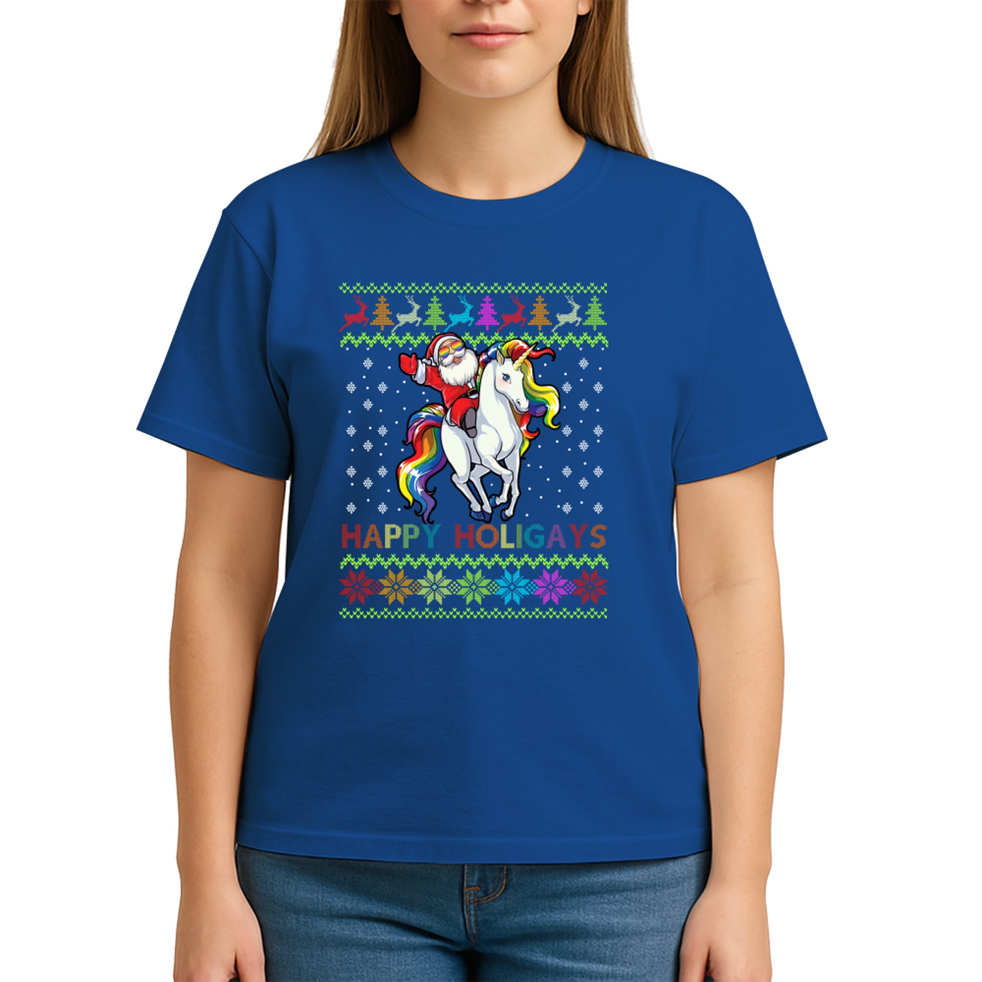 Gay Christmas Pajamas Santa Riding Unicorn Happy Holigays